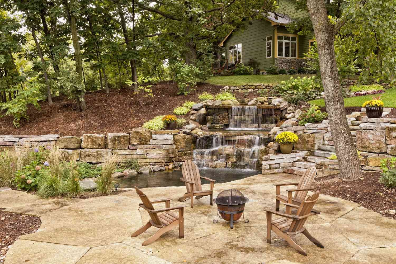 Water feature and stone landscaping